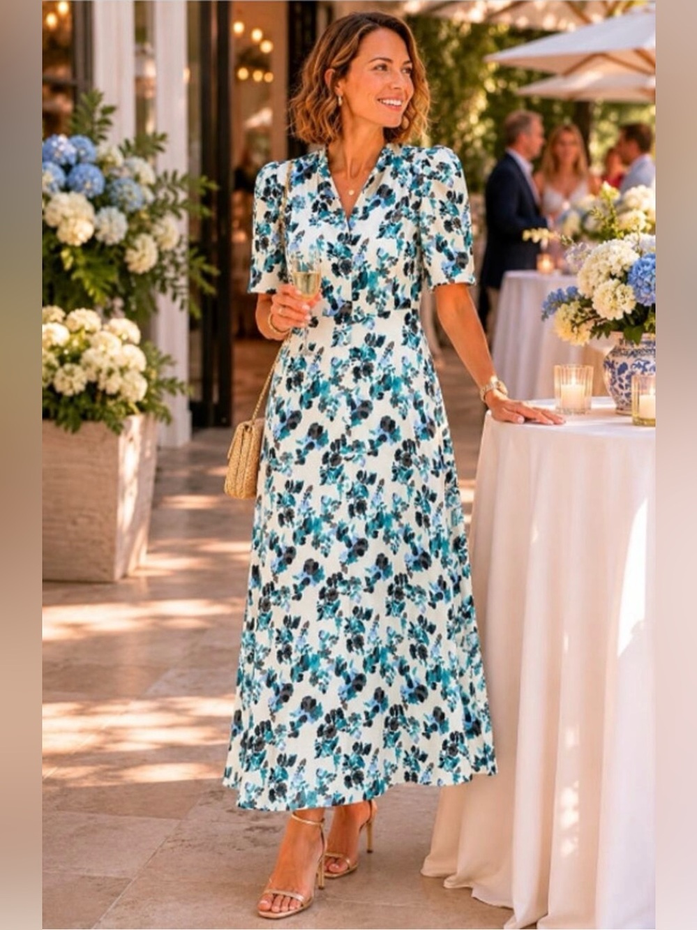Tuckernuck “Hadley” Blue Blooms Midi dress - size Large